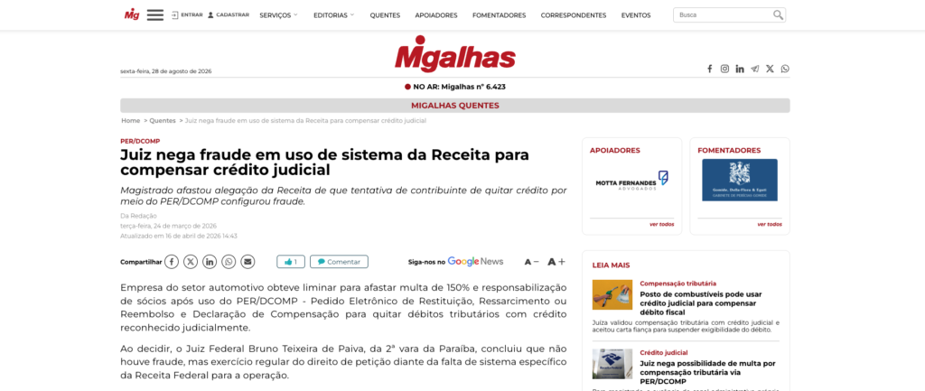 Justiça Afasta Alegação de Fraude no Uso do PERDCOMP